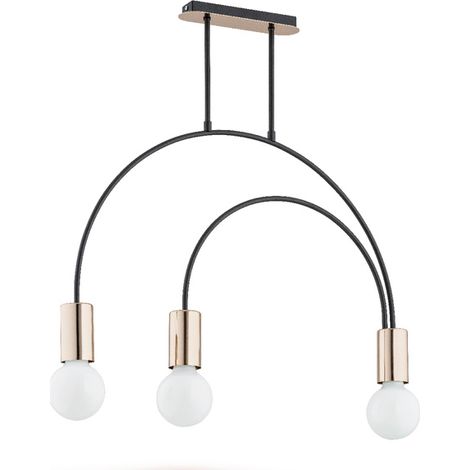Alfa HARRY Minimalist Triple Ceiling Lamp 65cm  Black/Gold Metal 3-Light Chandelier, 3xE27 Max 15W, Modern Flush Mount for Kitchen Living Room, Dimmable (1/2)