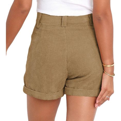 Short femme taille mi-haute, couleur unie, doux et respirant, coupe ample, idéal pour les rendez-vous ou le travail, kaki, taille S (1/3)