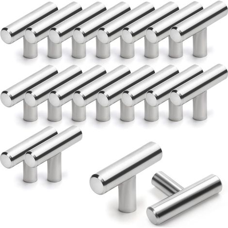 20 Poignées Meuble Cuisine – 50 mm, Forme T, Inox – pour Tiroirs, Placards (1/5)