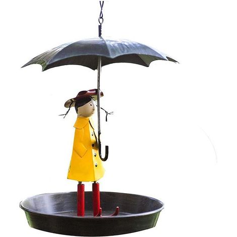 Mangeoire pour oiseaux, parapluie à chaîne en métal suspendu pour l'extérieur, mangeoire en métal pour fille, imperméable à la pluie (1/5)