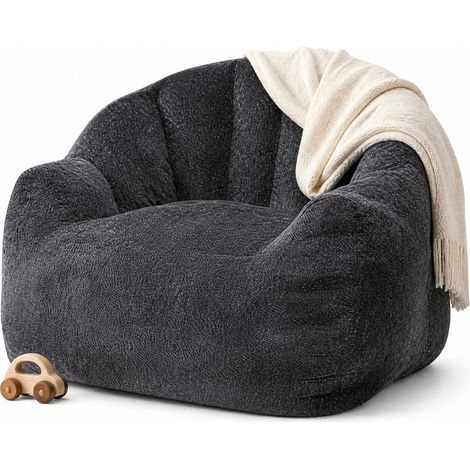 Sillón puff redondo ergonómico de franela negra 99 x 86,3 x 64,7 cm HOMVRA (1/5)