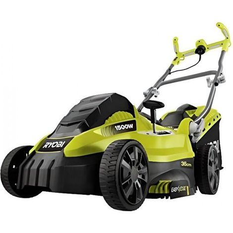 Ryobi – Tondeuse à gazon électrique 1500W – Largeur de coupe 36cm – 5 hauteurs de coupe – Fonction mulching – Pour jardins jusqu'à 600m²