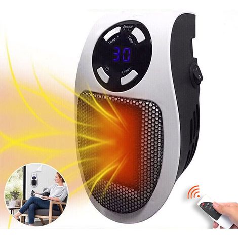 1 pièce mini radiateur électrique 500 W, à brancher ou à fixer au mur, avec thermostat électronique réglable, affichage LED ajustable, protection contre la surchauffe, pour une utilisation en intérieu (1/5)