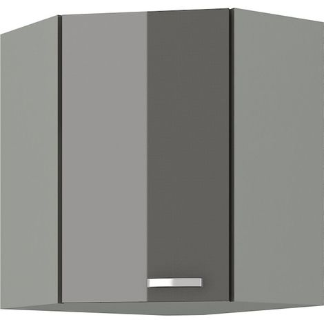 Eckhängeschrank 60x60 Hochglanz Grau Küchenzeile Küchenblock Küche Grey Bianca (1/4)