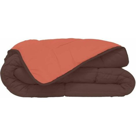 Couette Microfibre 400g/m² CALGARY Chocolat & Corail 200x200cm (1/2)
