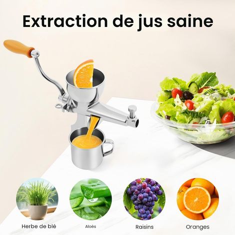 Extracteur de jus, manuel, en acier inoxydable, 32 cm, professionnel, pour fruits, légumes, herbe de blé et légumes à feuilles, avec borne à vis, en acier inoxydable argenté (1/5)