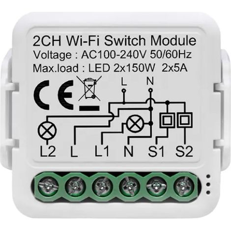 Tuya Smart Switch Wi-Fi Universale per Luci 2 Canali