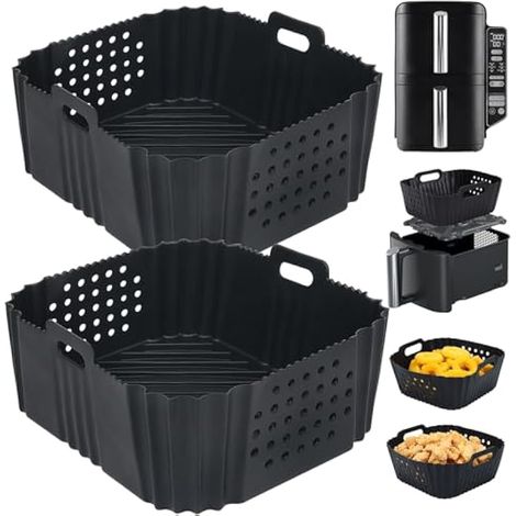 Garniture en silicone pour Airfryer Ninja Double Stack 7.6L SL300UK, réutilisable et perforée, accessoires pour friteuse à air Ninja Double Stack à deux tiroirs (2 pièces) (1/5)