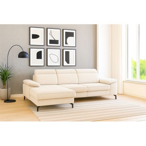 Ecksofa mit Schlaffunktion Sofa MARGIT in Stoff Alfa Creme Ottomane Links (1/5)