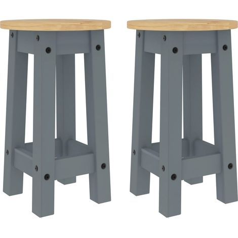 Tabourets de bar lot de 2 gris bois massif de pin (1/5)