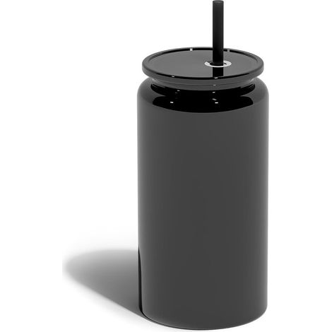 Verre avec couvercle et paille, 473 ml, en acier inoxydable, idéal pour la bière, le café glacé, les milkshakes, ou comme bouilloire, noir (surface li (1/5)