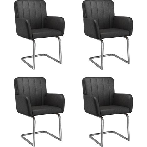 Lot de 4 chaises de salle à manger à rayures verticales, fauteuil rembourré avec pieds métalliques en zigzag, chaise de salon, chaise de séjour, cuir synthétique, noir(old sku:N634P203884S) (1/5)