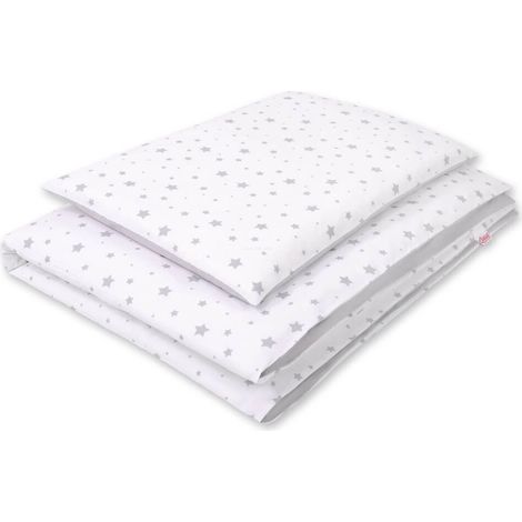 Juego de cama infantil de algodón de 2 piezas de doble cara - mini estrellas grises sobre fondo blanco/gris (1/4)