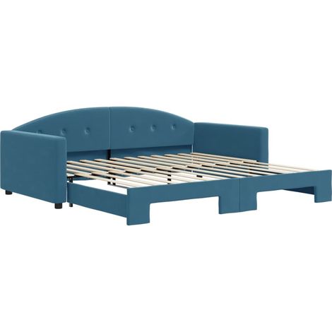 Lit adulte,Lit de jour avec lit gigogne bleu 100x200 cm velours431671 (1/5)