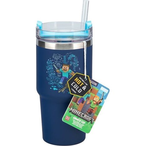 Gobelet isotherme bleu 600 ml avec paille pour boissons chaudes et froides, thé, café (1/2)