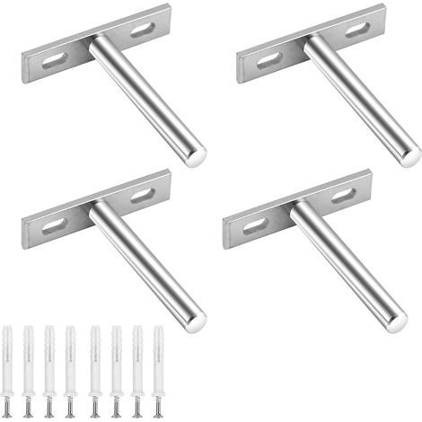 Set di 4 staffe a scomparsa in acciaio inox per mensole in legno e decorazioni murali. (1/5)