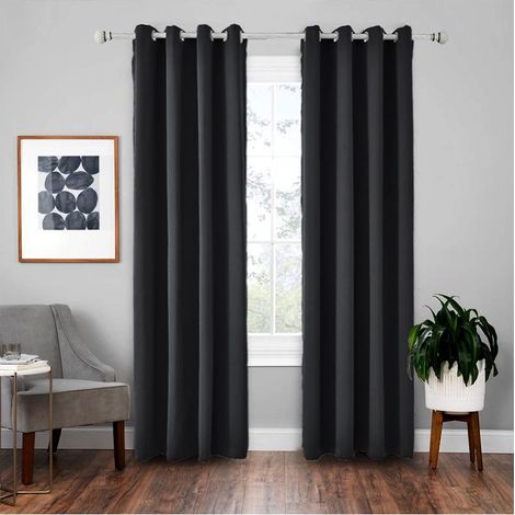 Rideaux occultants thermiques 200x270cm 100% Lot de 2 Oeillets en ruban insonorisant pour fenêtres, chambres, baies vitrées, noir (1/5)