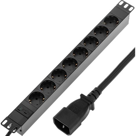 RackMatic - Multiprise pour armoire rack 19" 1U avec 8 Schuko C14 coloris noir (1/5)