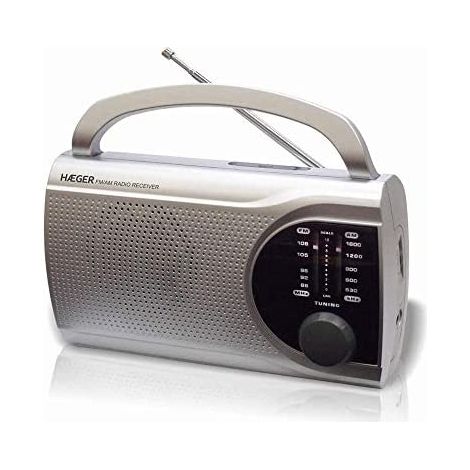 HAEGER Surround - Radio portátil Am/FM - AC/DC, Antena telescópica, manija de Transporte, LED indicador de Funcionamiento, Entrada de conexión para Auriculares, conexión a Corriente electrica. (1/3)