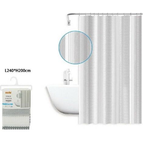 Trade Shop - Cortina De Ducho Impermeable Antimoho 240 X 200 Cm Con Anillos De Baño 59812 -