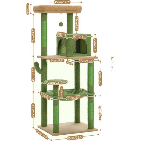 Arbre à chat, design à 6 niveaux, grand hamac, AMT0110GN (1/2)
