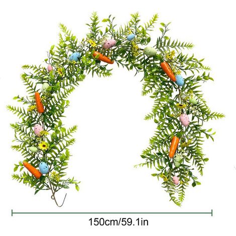 Simulation œufs Pâques guirlande rotin artificielle œufs fleurs guirlande décoration maison verdure (1/3)