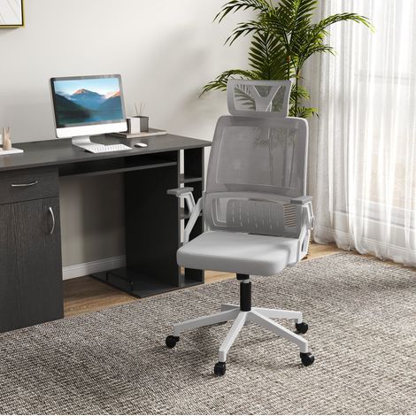 Sedia da ufficio 58x61x102-119 cm grigia in mesh con poggiatesta regolabile e supporto lombare (1/5)