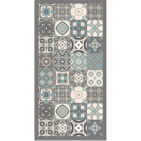 Tapis Vinyle - 60x110 cm - Motif Carreaux Ciments Bleu - Antidérapant - Intérieur Et Extérieur (1/5)