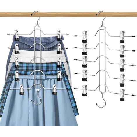 Set mit 2 Kleiderbügeln mit Clips für Röcke und Hosen (5 Ebenen), platzsparend Rostfreie Metallkleiderbügel, Mehrfachkleiderbügel für Shorts mit verstellbaren Clips, Kleiderschrank-Organizer und Aufb (1/5)
