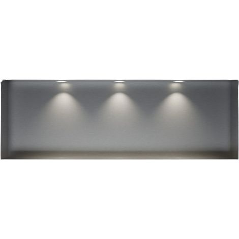 BERNSTEIN - Niche murale douche acier inox + 3 Spots LED, étagère douche encastrable NT309010X - 30x90x10cm (HxLxP) - Acier brossé, 3x Spot Blanc mat