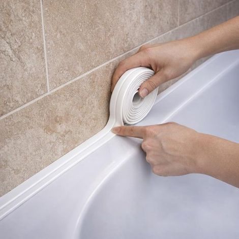 Ruban adhésif étanche et auto-adhésif (2,2 cm x 1 m) pour WC, cuvette de WC, cuisine, salle de bain, lavabo, douche et rebord de baignoire (1/2)