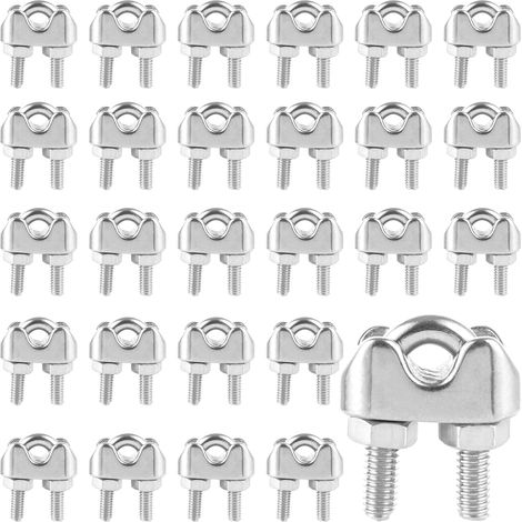 Edelstahl-Kabelklemmen, Stahlkabelklemmen, U-förmige Kabelklemmen für Drahtseile, Draht, Seil, 30 Stück – M4 – 4 mm (1/5)