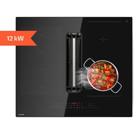 Klarstein AirJet Table à induction avec Hotte intégrée - 12 kW, 600 m³/h, CEE A+, 9 Niveaux, Commande tactile, Moteur silencieux 52 dB, Filtre aluminium, 60x26x51,5 cm