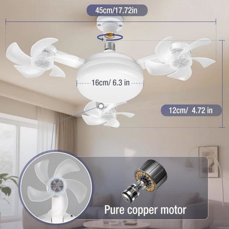Ventilateur de Plafond avec Lumière et Telecommande, 3 Vitesses, Timing, 50W Petit Dimmable Ventilateur LED avec Douille E27 (1/5)