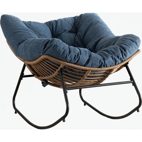 Silla mecedora de chenilla azul con estructura metálica MODENUIT (1/5)