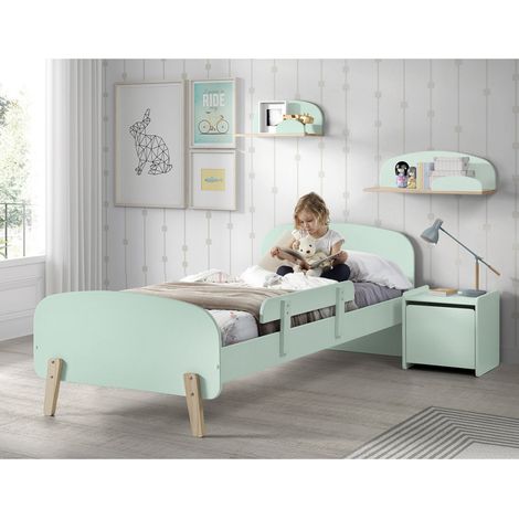 BODHI MINT - Lit 90x200cm avec Barrière + Chevet + Etagères (1/5)