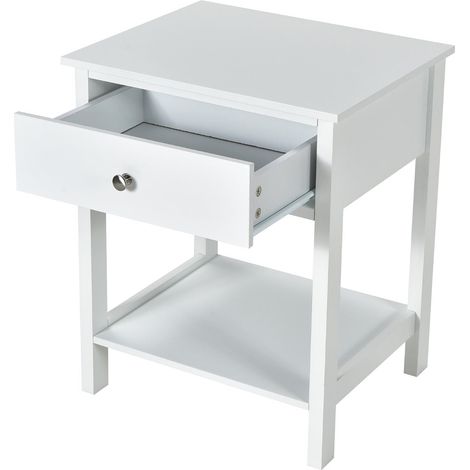Juego de 2 mesitas de noche compactas modernas de 48 x 40 x 58 cm práctico espacio de almacenamiento y diseño sencillo en MDF blanco 200012524