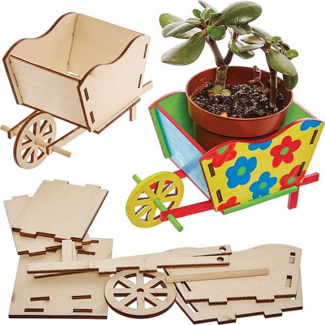 Kit de pots de fleurs en bois Brouette - paquet de 3, Peignez votre propre pot de fleurs (1/5)