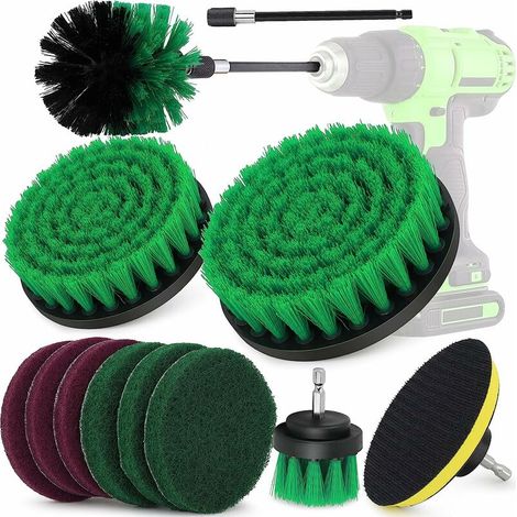 Brosse Perceuse, 12PCS Brosse Rotative Nettoyage Electrique Voiture, Brosse Joint Carrelage Brosse pour Visseuse, Drill Brush avec Tige d'Extension Brosse Nettoyage de Bain\\/Cuisine\\/Voiture\\/Tapis