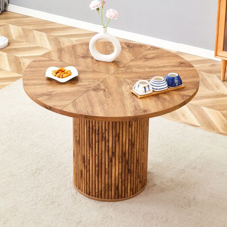 Tavolo da pranzo rotondo 100 cm in MDF, 4-6 persone, colore legno DESVIAE (1/5)