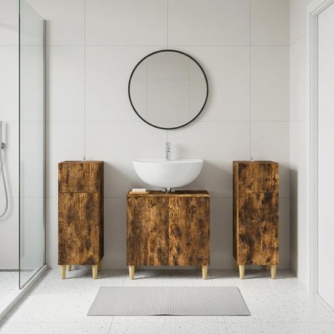 vidaXL 3 Piece Bathroom Cabinet Set DELFT Smoked Oak Engineered Wood (1/5)