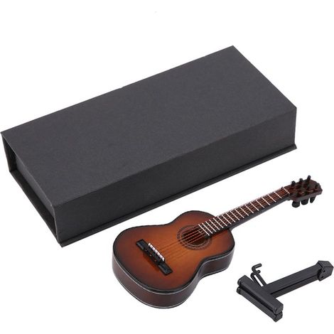 Miniatur-Gitarrenmodell aus Holz, dekoratives Mini-Musikinstrument, handgefertigtes Ornament, Heimdekoration (Braun, 14 cm) (1/5)