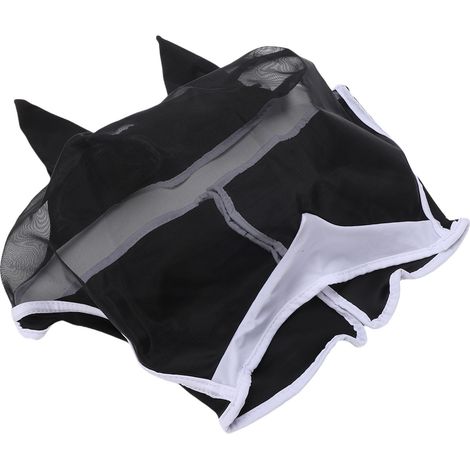 Masque anti-mouches pour chevaux avec oreilles ventilées, cagoule de protection amovible en maille pour chevaux, idéal pour l'été et l'équitation (taille L). (1/5)