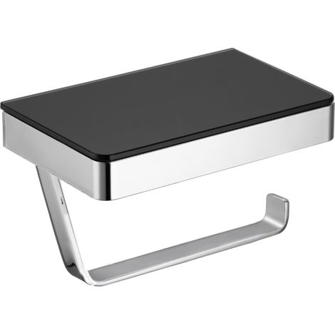BERNSTEIN - Portarrollos de papel higiénico de acero inoxidable con estante de cristal - 17,5x11cm - G501 - Acabado cromado negro Cromo/Negro