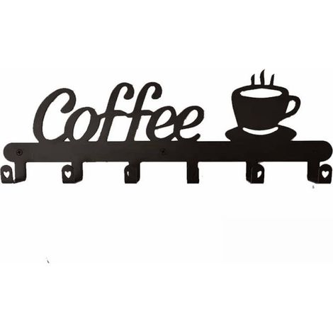 1 Porte-tasse mural, Crochet en acier carbone, Motif café, Pour cuisine et salon (1/5)
