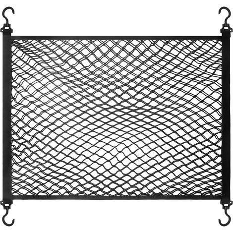 1 Filet Rangement Voiture, Double Couche, Nylon, 80x60cm, Extensible 120x100cm, 4 Crochets, Coffre