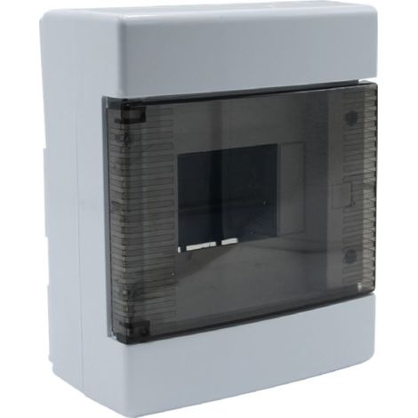 Em Distribution – Tableau de distribution 5 modules 180x150x90mm IP40 – Porte transparente fumée – Résistance aux chocs IK8 – Avec rail DIN