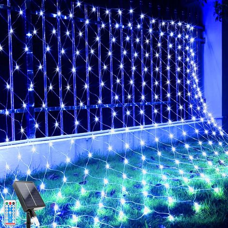 LED Solaire Guirlande Lumineuse, 2x3M Guirlande Lumineuse Filet, 192 LEDs 8 Modes Étanche Extérieure Maille Lumineuse avec Télécommandée pour Décoration Noël, Jardin, Balcon (2 3M, Bleu) (1/5)