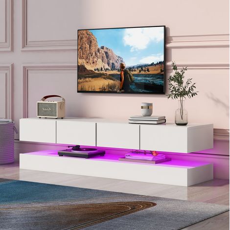 TV-Lowboard wandhängend 130x33x25 cm weiß MDF mit 4 Schubladen, 2 Fächern und LED-Beleuchtung (1/5)