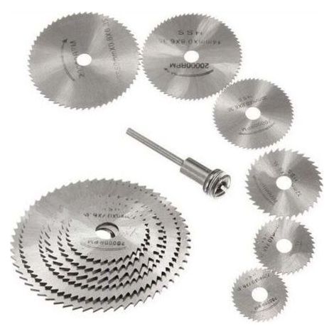 Jeu de 7 lames de scie HSS pour outil rotatif, disques de scie circulaire pour coupe du bois, mandrin pour outil rotatif Dremel avec tige d\'extension de 3,175 mm (1/8") (1/5)